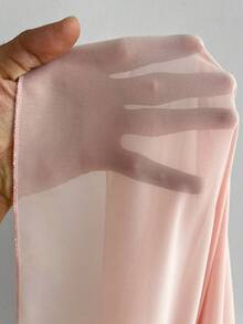 Elenzga 大码女士优雅雪纺V领3D玫瑰装饰灯笼袖褶皱荷叶边中长连衣裙，适合晚宴、约会等场合 - 香檳色 - 查看 6