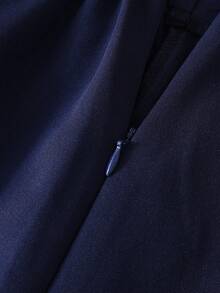 Franclia 新款时尚百搭优雅女士不对称下摆中长裙 - 藏蓝色 - 查看 4