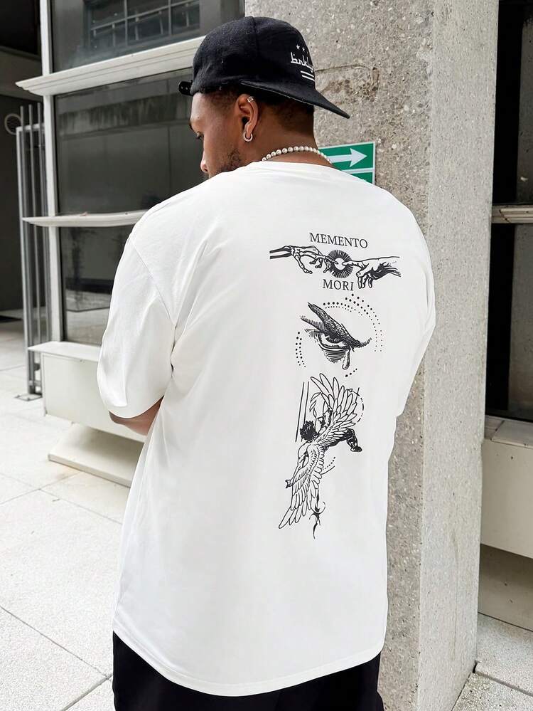 Heavens Edit 男士时尚印花宽松短袖T恤 | 精致设计 | 夏季必备 | 轻松混搭，展现你的风格 - 白色 - 查看 2