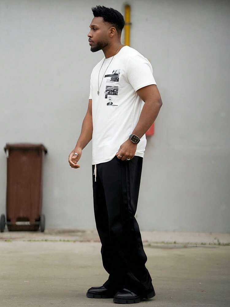 Heavens Edit 男士卡通人物与口号印花圆领短袖休闲 T 恤 - 白色 - 查看 4