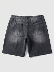 ROMWE MEN Street Life 男士水钻印花口袋休闲牛仔短裤 - 黑色 - 查看 2