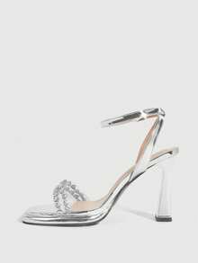 CUCCOO SZL Women's Fashionable Elegant Crystal Decorated High Heel Sandals Prom Heels Summer Shoes - Silver - View 10