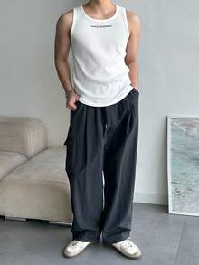 DAZY Summer White Slim Fit Letter Print Streetwear Men Tank Top - White - View 5