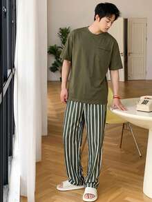 DAZY 男士短袖T恤和长裤睡衣套装，春夏款 - 彩色 - 查看 3