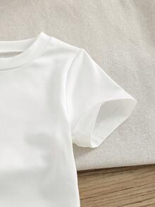 SHEIN Baby Girls Casual Comfortable T-Shirt Top And Cute Bear Heart Print Bib Pants Set, Spring/Summer - Pink - View 6