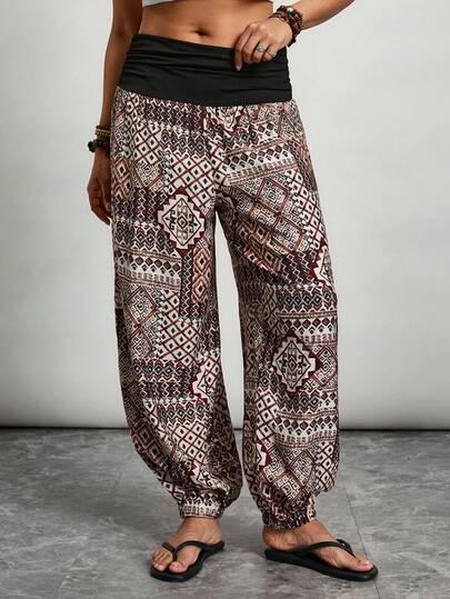 Freevana Plus Size Casual Printed Pants