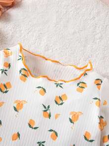2 Potong Set Piyama Rajut Leher Bulat Berkerut Motif Kartun Lucu untuk Bayi Baru Lahir, Putih, Musim Gugur, Seragam Keluarga, Pakaian Tidur Nyaman untuk Bayi Perempuan - Putih - View 2
