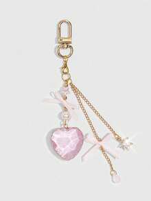 ROMWE Kawaii 1件甜美芭蕾蝴蝶结心形钻石星星吊坠包包挂饰，情人节心形钥匙扣/手机挂饰，情人节、生日、节日的绝佳礼物 - 粉色 - 查看 8
