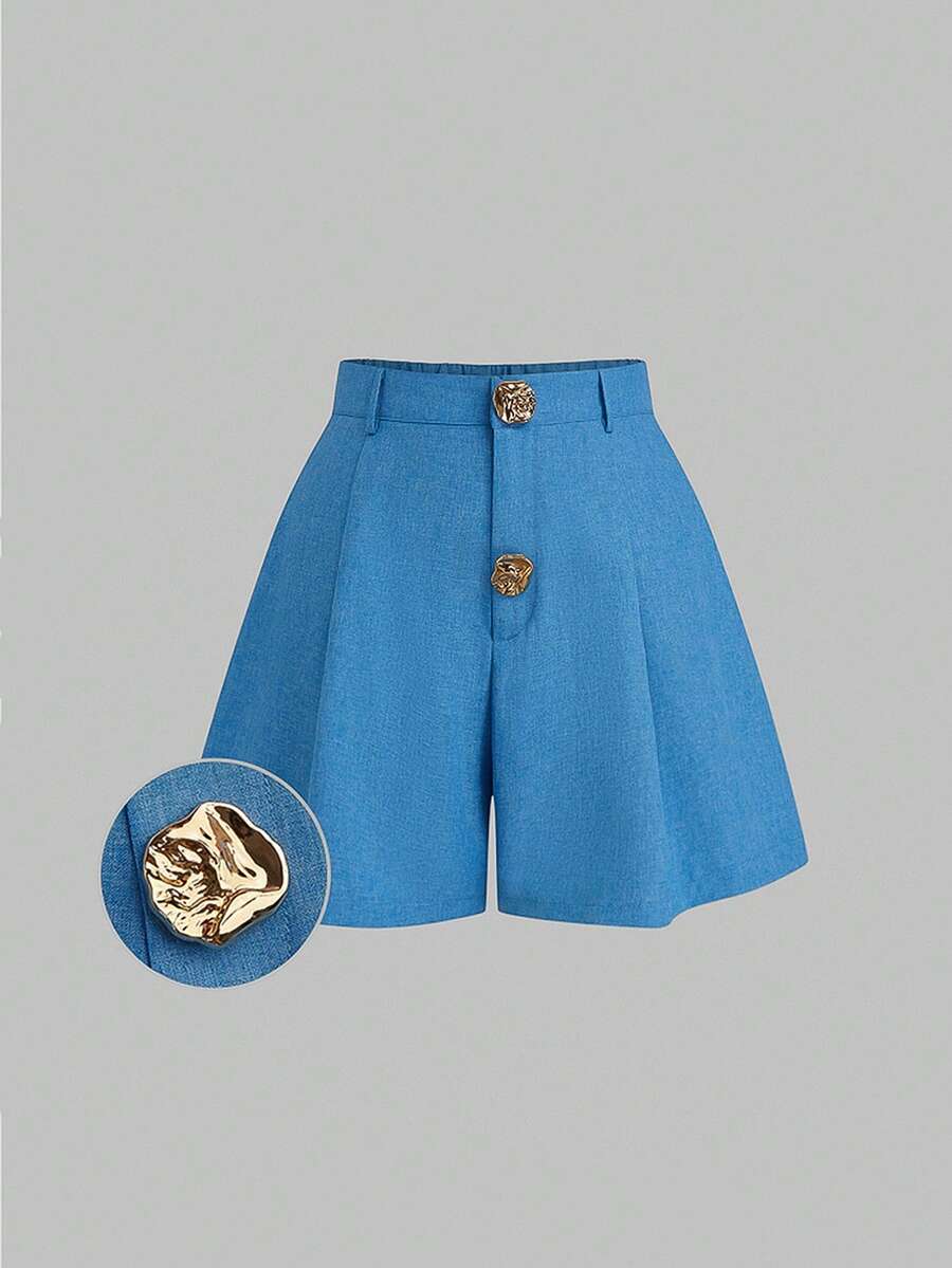 Sweetra 大码复古宽松阔腿蓝色短裤，适合万圣节和新年穿着 - 藍色 - 查看 1
