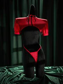 SpicyHot Bộ đồ lót nữ gợi cảm bằng vải lưới rỗng, thắt nơ chéo, thích hợp cho Ngày Valentine. - Đỏ - Xem 6