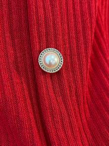 SHEIN ChicEase Elegant And Stylish T-Shirt   Slim-Fit With Flared Sleeves And Decorative Collar Trim   Long-Sleeved Round-Neck T-Shirt   Spring T-Shirt   Red Women's T-Shirt   Valentine's Day T-Shirt   Women's Elegant T-Shirt   Women's Party T-Shirt Cute Red Tops - Red - View 7