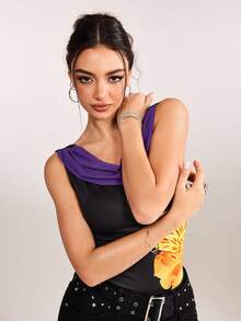 plantica Casual Sexy Urban Chic Floral Contrast Color Print Draped Neck Camisole Top, Suitable For Outings, Travel, Dates, Parties, Holidays, Valentine's Day, Spring/Summer,Going Out,Sexy, Elegant,, Wedding Guest, Music Festival, Musician, Night Club - Multicolor - View 5
