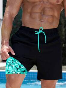 Manfinity VDAYZ Men's Casual Double Layer Beach Shorts - Black - View 1