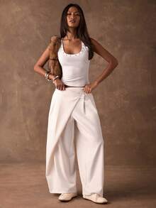 SHEIN PETITE CURVE Áo tank top ôm dáng mùa hè kiểu dáng thường ngày, đính đinh tán, chất liệu vải co giãn cao cấp, dành cho nữ và bé gái. - trắng - Xem 3