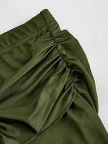 SHEIN MOD Plus Size High Waist Ruffle Asymmetrical Hem Skirt Army Green Midi Skirt Tie Skirt Wrap Skirt Asymmetrical Skirt Army Green Tie Skirt - Army Green - View 4