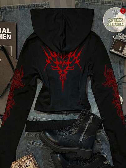 Attitoon Sudadera con capucha de estilo gráfico casual de calle con tatuaje geométrico vintage, sexy, lindo, estilo Y2K, chica de coco, bohemio, hippie, estilo de festival de música, adecuado para otoño/invierno