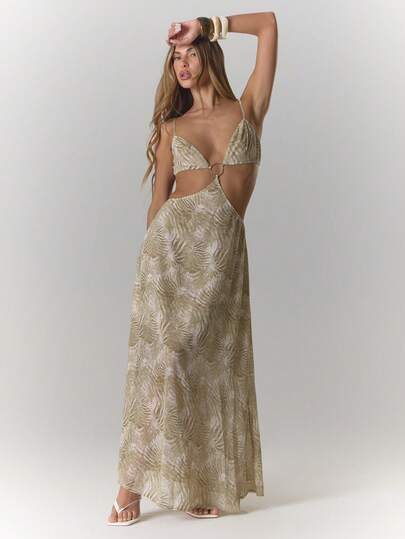 MUSERA Vestido largo de gasa con estampado, con aberturas y tirantes, atuendo de Ibiza, para vacaciones, , verano, vacaciones, boda en la Isla Blanca, invitada de boda, festival, noche, elegante, cita, Navidad, invierno