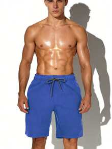 Manfinity KASUA Men's Drawstring Waist Cargo Pocket Casual Beach Shorts - Royal Blue - View 3