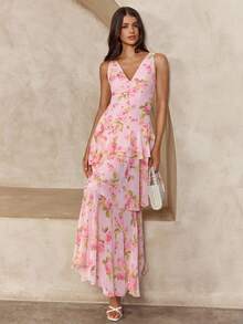 Enchnt Sexy Backless Deep V-Neck Sleeveless Bodycon Dress, Vacation Style - Pink - View 6