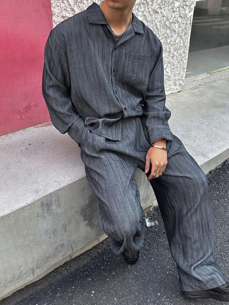 Blue Short Sleeve Shirt Outfit For Men, Spring/Summer