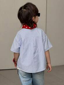 DAZY Young Boy Striped Print Button-Front Casual Short Sleeve Shirt - Blue - View 6