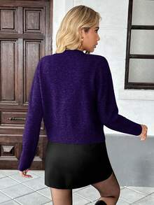 SHEIN Unity 女士长袖蝴蝶结纽扣针织开衫，秋冬款 - 紫色 - 查看 2