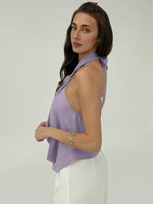 Aloruh 女士Y2K纯色时尚百搭吊带背心 - 紫羅蘭色 - 查看 6