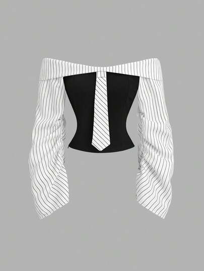 Sweetra Blusa de fiesta ajustada y sexy con volantes asimétricos y hombros descubiertos de manga larga, estilo gótico para mujeres