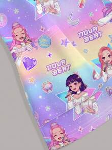 TaskEZ Women's Scrub Uniform Top With Girl Group & Starry Sky Print - Multicolor - View 4