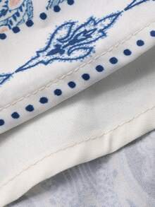 DAZY Women's Elegant Floral Print V-Neck Puff Sleeve Tie Waist Mid-Length Dress, Spring/Summer Wedding Guest Dress - Blue - View 10