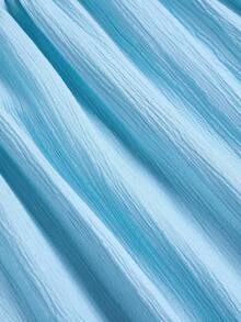 SOLERSUN 大码女装纯色宽松休闲立领前开衩水滴扣高端设计长袖腰带修身A字长裙，优雅舒适休闲时尚通勤气质连衣裙，新款，日常穿着，新年、秋季、冬季、约会、圣诞节，女装 - 淺藍色 - 查看 8