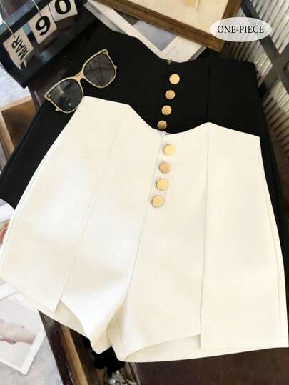 Franclia Irregular High-Waisted Slimming Button-Down Apricot-Colored Women's Short Hot Pants; Women's Commuter-Style Beige Shorts, 2026 New Style, High-Waisted Slimming Casual Shorts For Petite Women; Spring/Summer Clothing, Summer Outfits, Women's Casual Wear, Versatile Commuter Suit Pants, Back-To-School Outfits, Women's Formal Pants, Outing Outfits, Beige Shorts, Short Hot Pants.Summer,Spring,Easter,Festival,Party,Beach,Wedding,Graduation,Going Out,Prom,Birthday,Elegant,Vacation,Casual, Luxury,Sports,Formal,Graduation Season Attire, Fashionable Casual Commuter Wear, Business Office Wear, Versatile And Stylish Everyday Casual Wear, Urban Teacher's Professional Attire