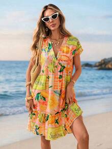 Sylviya 休闲女士度假娃娃剪影印花连衣裙，度假 - 彩色 - 查看 5