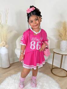 Bộ 2 món đồ thể thao dệt kim in số cho bé gái, thời trang và thoải mái để mặc hàng ngày. - Hồng - Xem 3