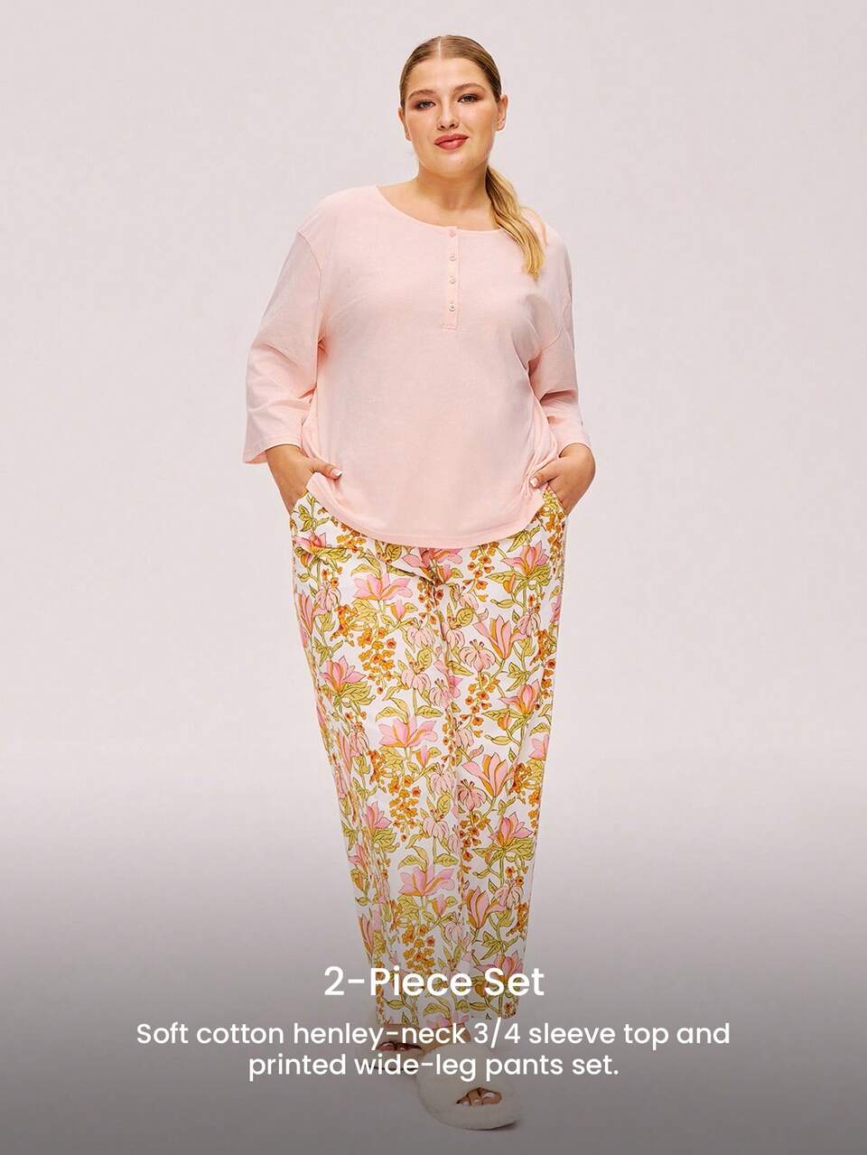 Plus Size Women Floral Print Loungewear Pajama Set