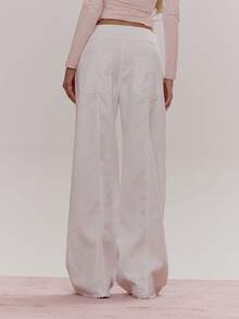 MUSERA Chi tiết cạp quần đôi, đường may xếp ly phía trước, quần ống rộng, dễ thương, nữ tính, gợi cảm, thích hợp mặc đi chơi hàng ngày vào mùa xuân đông. Sugar Swizzle - Màu be - Xem 4