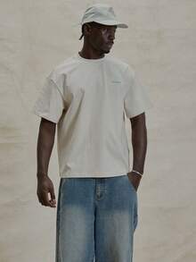 Musero 落肩短袖圆领大后背印花T恤，春夏必备单品 - 杏色 - 查看 5