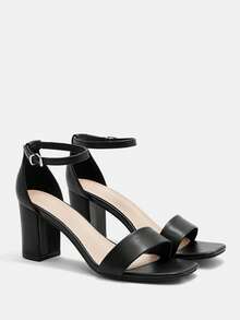 CUCCOO CURVES Women Shoes Wide Fit Square Toe Thick Heel Black Ankle Strap Stylish Sexy Comfortable Commuter Women High Heel Sandals Plus Size Valentine's Day - Quiet Night - View 7