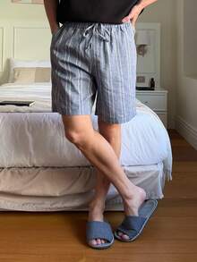 DAZY 男士纹理面料弹力腰短裤，夏季家居服 - 彩色 - 查看 4