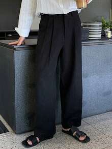 DAZY Pantalones negros lisos para hombre con cintura ajustable, para primavera/verano - Negro - Ver 6