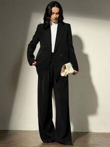 Aveloria Modichic Women's Lapel Collar Loose Long Sleeve Blazer Jacket With Dual Waist Belts - Black - View 6