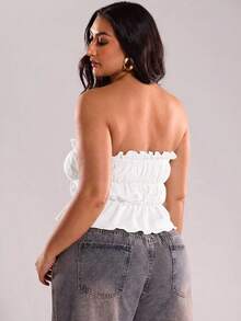 SHEIN BAE 大码女装高街黑色弹力抹胸上衣，露脐上衣，度假装，母亲节，母亲节礼物，妈妈，复活节大码女装，假日之夜，夏季外套，优雅，演唱会女装，夏季女装，夏季，性感，生日女装，婚礼，毕业典礼，夜店女装性感上衣 - 白色 - 查看 2