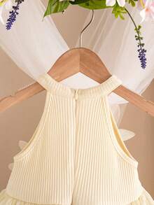 女婴优雅可爱公主裙，杏色花卉欧根纱无袖连衣裙 - 杏色 - 查看 8