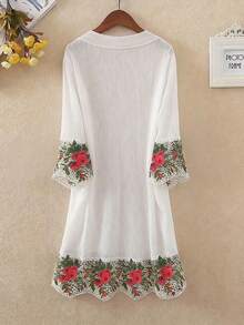 EMERY ROSE Áo khoác dài tay loe dáng vintage thêu họa tiết, cỡ lớn, chất liệu mỏng nhẹ, thích hợp mặc thường ngày. - trắng - Xem 2