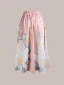 GlowEve Falda con estampado floral y decoración de botones para mujer - Rosa - Ver 2