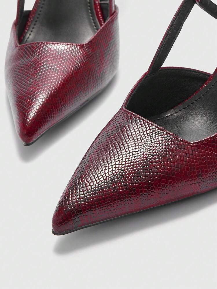 CUCCOO BIZCHIC Women's Elegant Snake Skin Pattern Pumps, Suitable For Commuting For Christmas Valentine's Day - Bordeaux - View 8