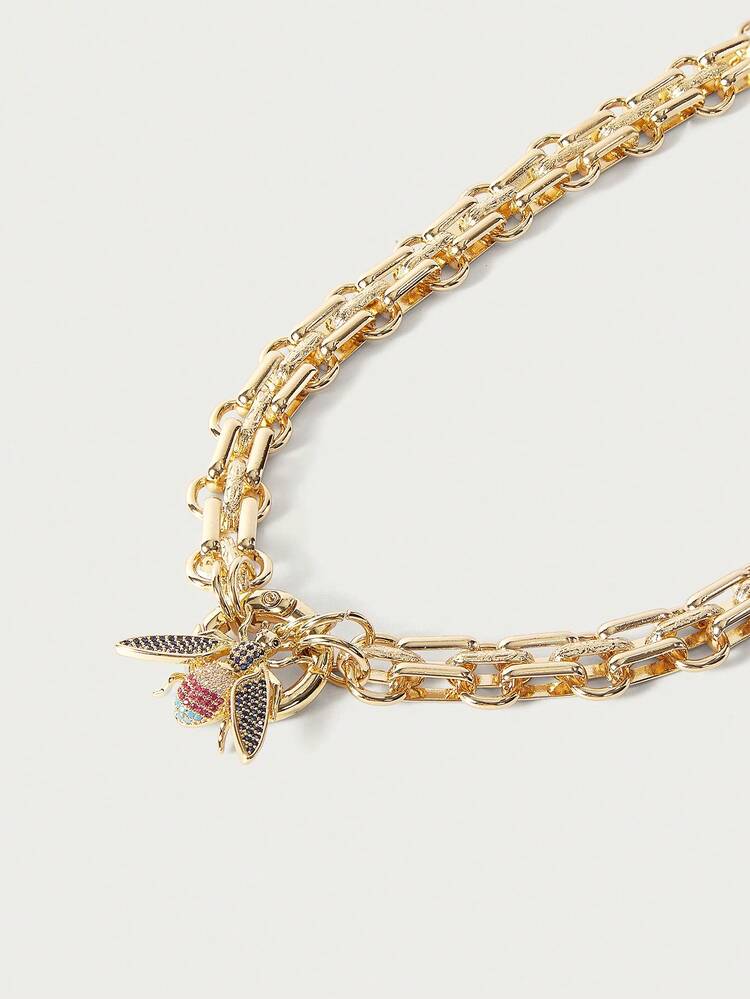 Glisma Exquisite Bling Cubic Zirconia Heart Chic Necklace Pendant Freshwater Faux Pearl Chunky Chain Luxury Jewelry Delicate Gift 2024 Valentines - Turquoise Pearl - View 4