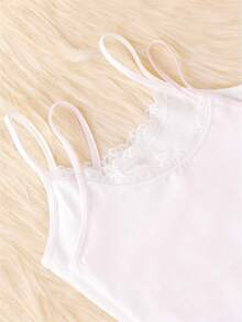 Genkimix Kids 4件套女童纯色蕾丝前襟柔软棉质运动服套装，百搭基础款T恤和裤子，适合运动、跑步、休闲穿着 - 白色 - View 3