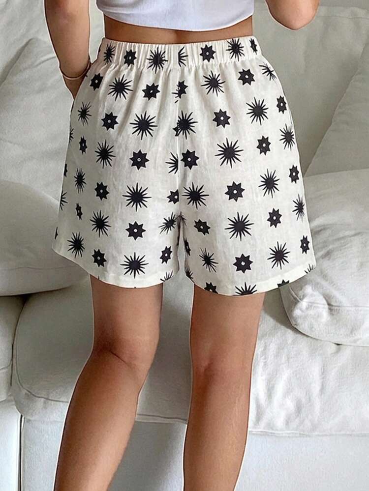 Women's Loose Beach Vacation Allover Print Short Pajama Bottoms, Summer