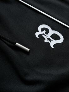 PAVTROS 男士休闲字母印花T恤短裤套装，夏季，男士字母印花圆领短袖休闲T恤和抽绳腰带短裤套装，春夏皆宜，夏季，度假，复古，外出，派对，节日，送给男友的礼物，街头风，运动 - 黑色 - 查看 4